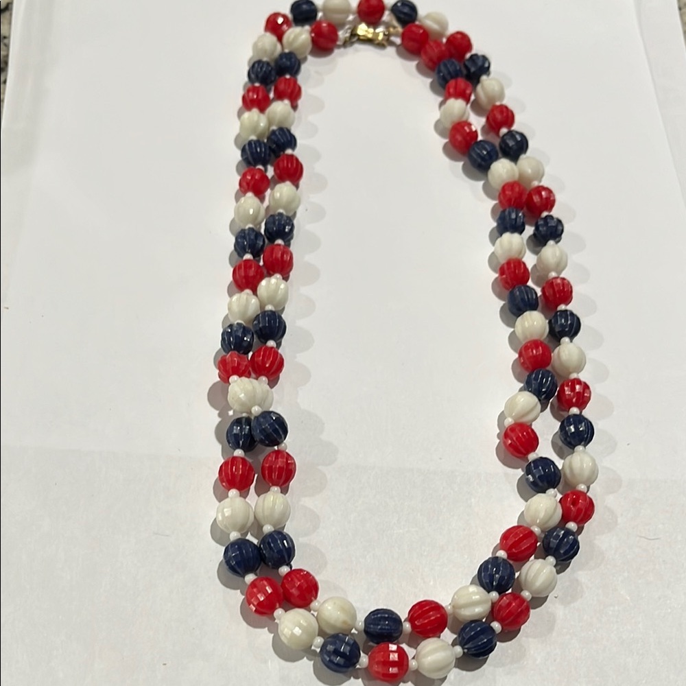 Red, White, and Blue Beaded Necklace